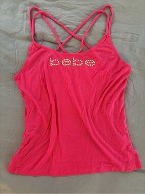 Y2K bebe Pink Strappy Logo Tank Top